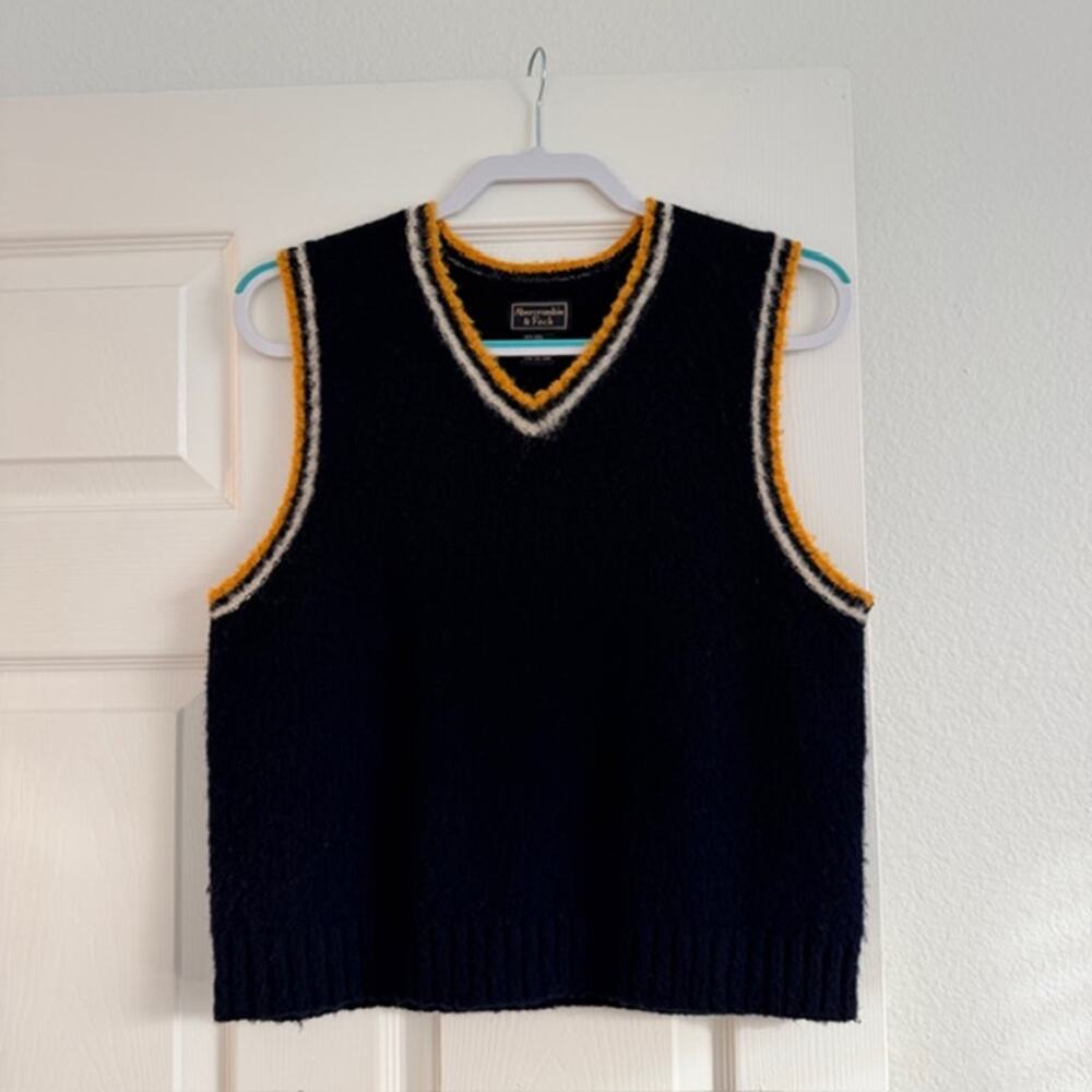 Abercrombie & Fitch‎ Shetland Wool V-Neck Fuzzy Sweater Vest Blue Women's Large
